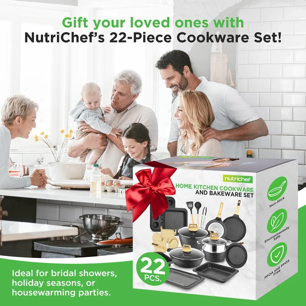 Nutrichef Batterie Cuisine 22 Pièces Antiadhésive Marbre Noir