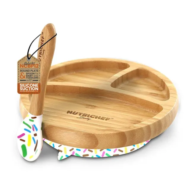 Nutrichef Sparkle Assiette Bébé Ventouse 3 Compartiments + Cuillère