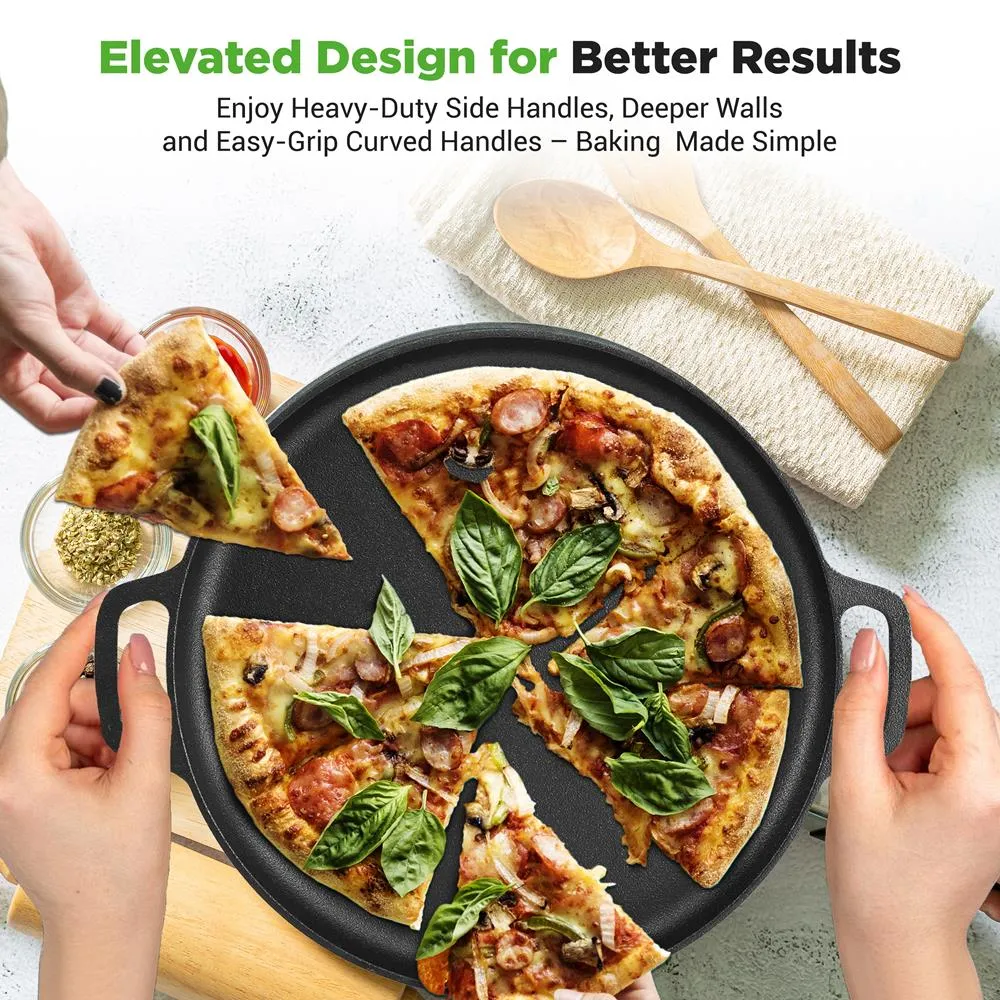 Nutrichef Plat Pizza Fonte Pré-Culotté 33 cm avec Poignées