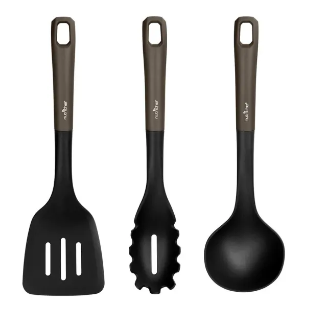 Nutrichef ustensiles cuisine silicone 3 pièces manche bois