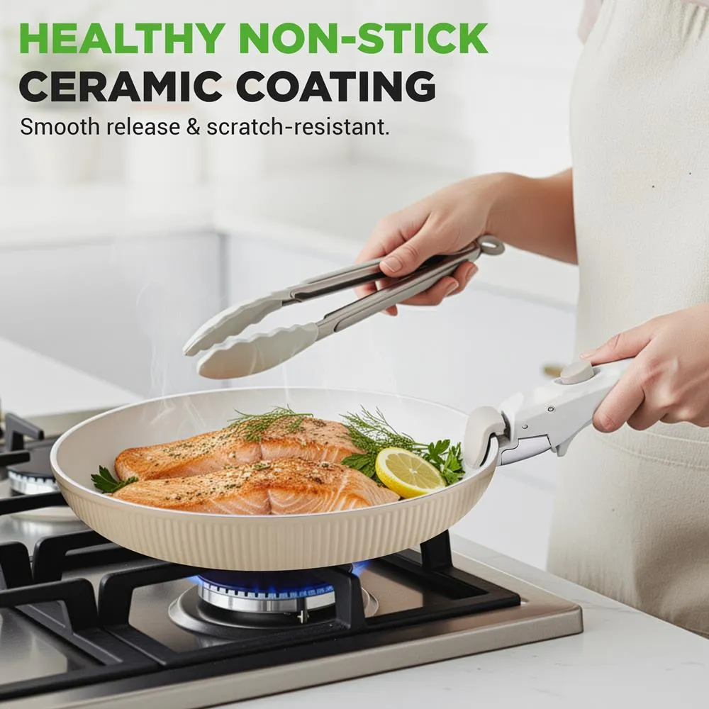 Nutrichef batterie cuisine céramique 18 pièces crème