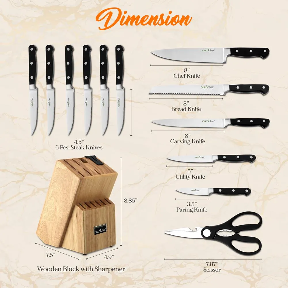 Nutrichef set couteaux 13 pièces bloc affûteur acier