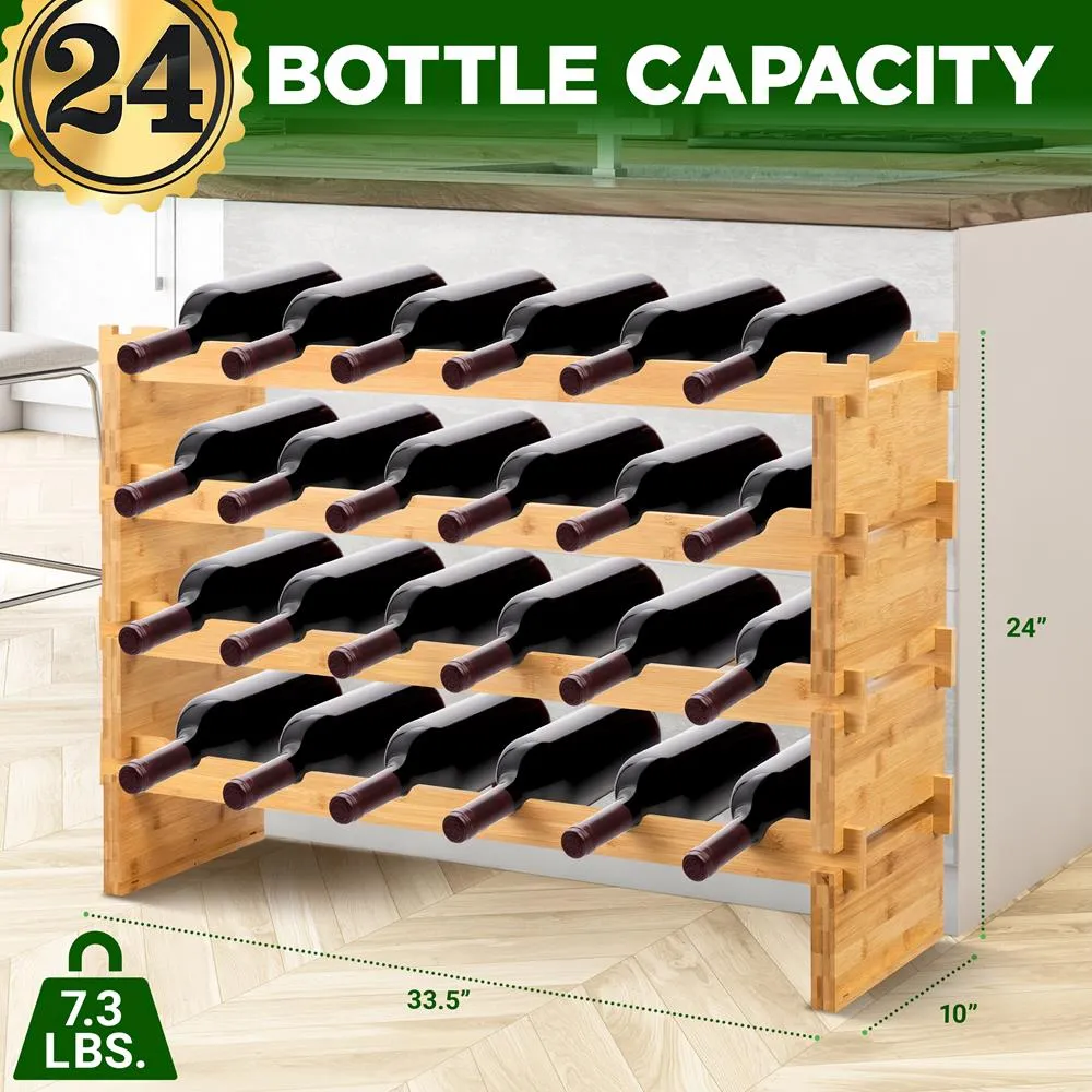 Nutrichef casier à vin bambou 24 bouteilles naturel modulable