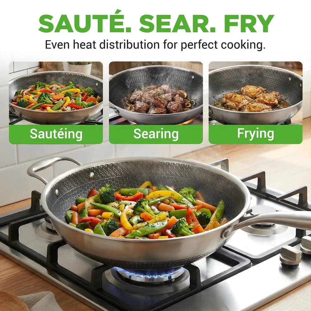 Nutrichef Wok inox 12 pouces avec couvercle nid d’abeille