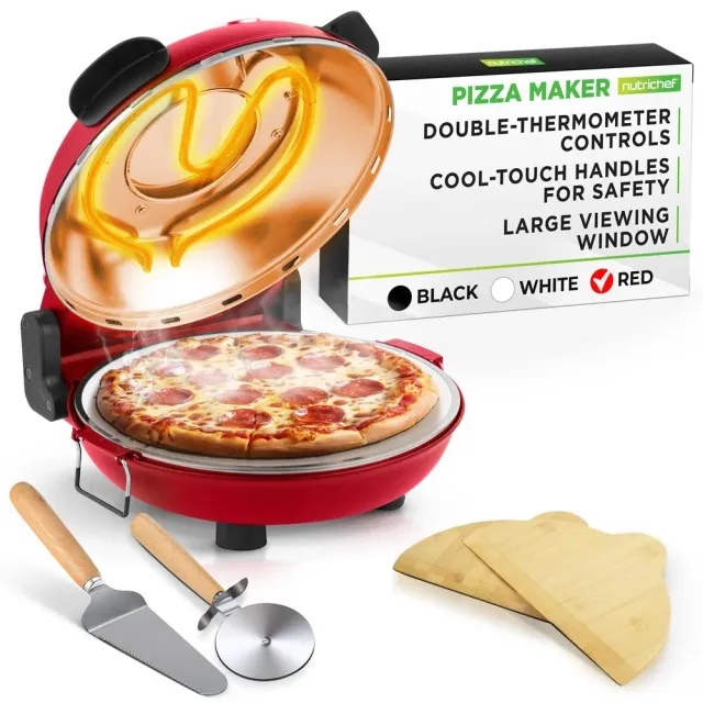 Nutrichef four à pizza électrique pierre antiadhésive rouge 1200W