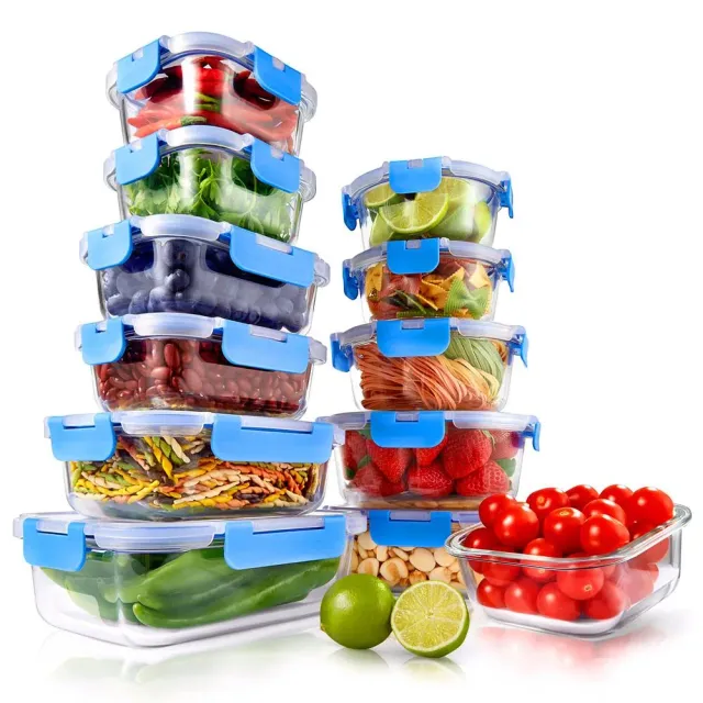 Nutrichef boîtes verre 24 pièces hermétiques bleues