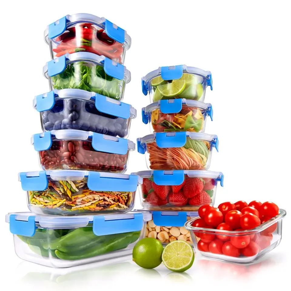 Nutrichef boîtes verre 24 pièces hermétiques bleues