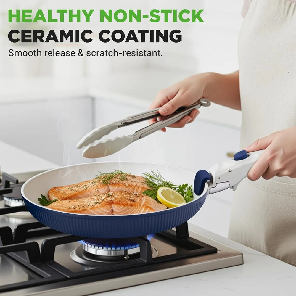 Nutrichef Batterie Cuisine 18 Pièces Céramique Bleue Amovible