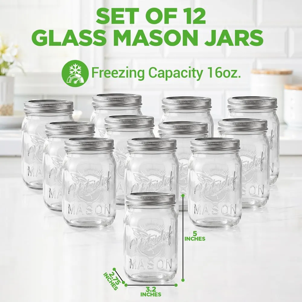 Nutrichef bocaux en verre 12 x 473 ml hermétiques lot 12