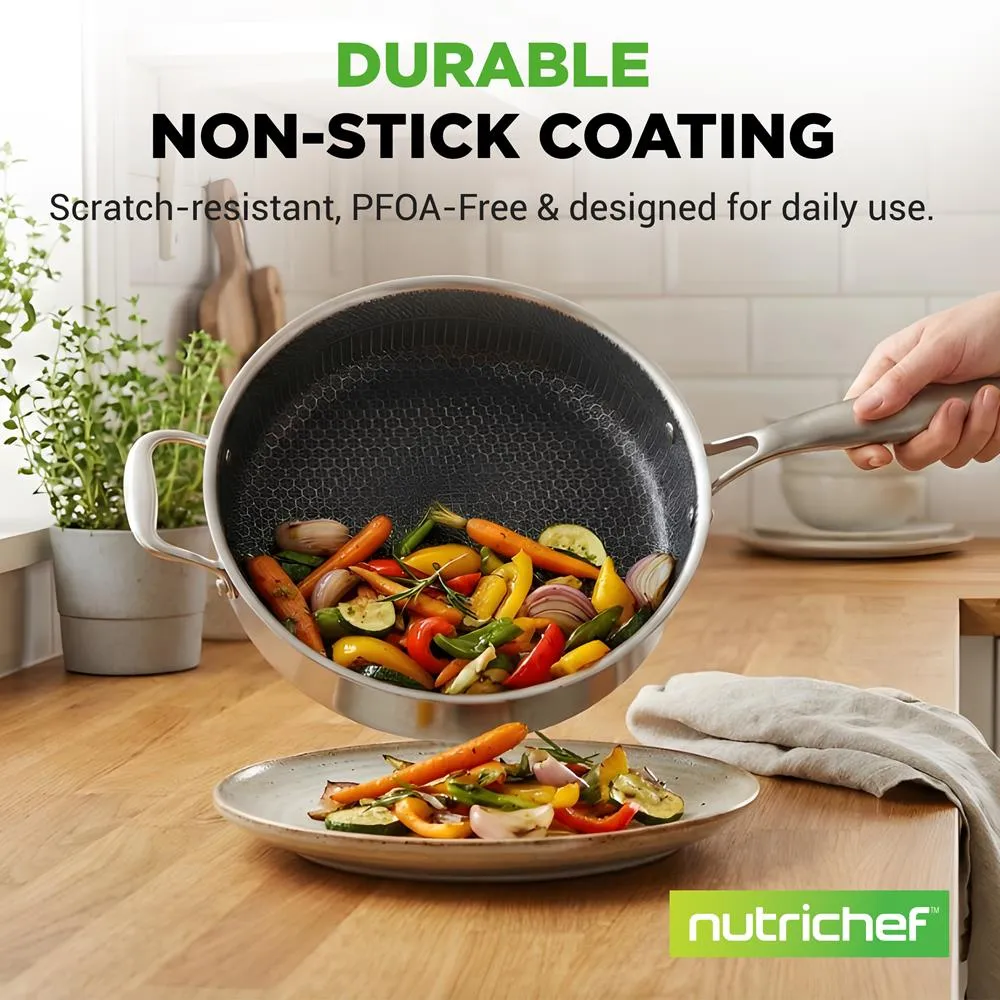Nutrichef Sauteuse inox antiadhésive 3,2 L avec couvercle