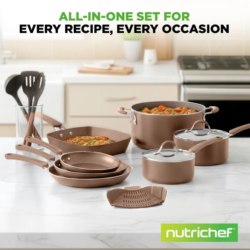 Nutrichef batterie cuisine 14 pièces antiadhésive doré