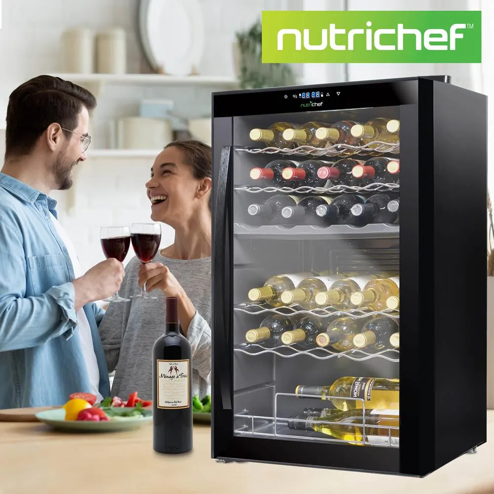 Nutrichef Cave à Vin 33 Bouteilles Double Zone Inox Réfrigérée