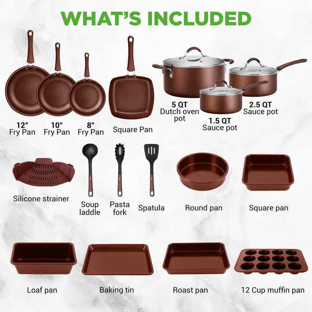 Nutrichef batterie cuisine antiadhésive 20 pièces marron