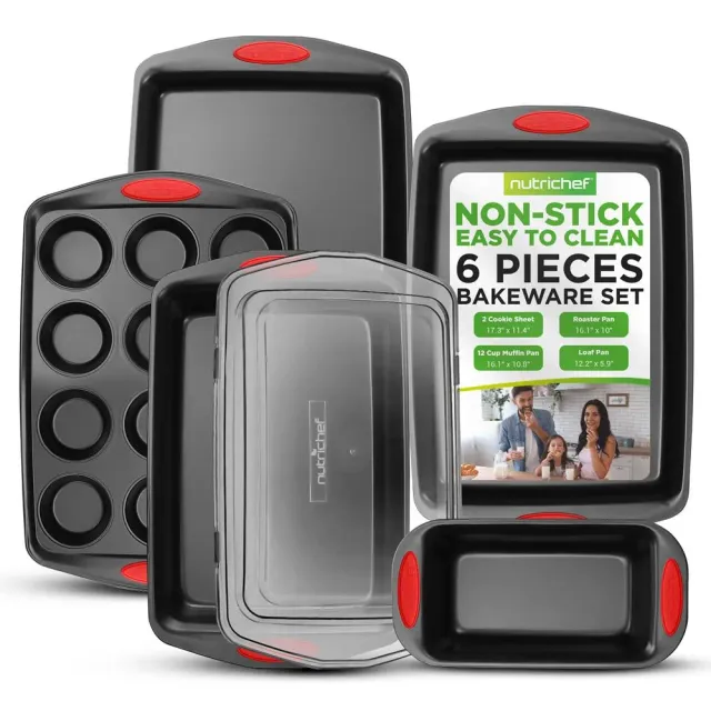 Nutrichef set moules pâtisserie 6 pièces poignées rouges