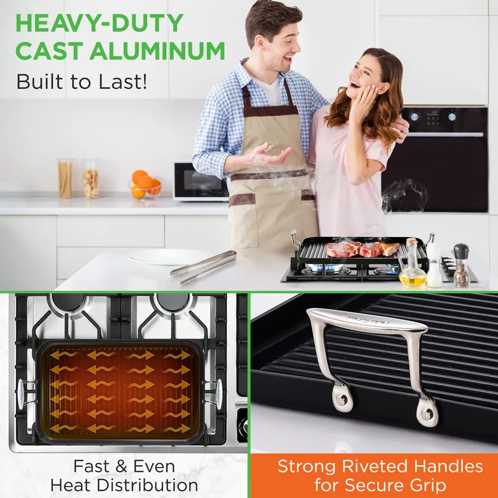 Nutrichef NCGRP59 poêle grill antiadhésive double brûleur