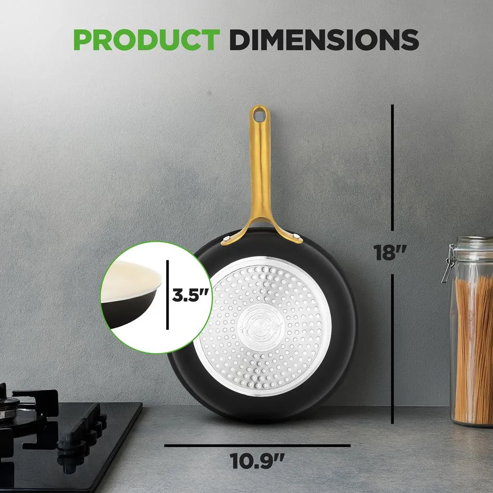 Nutrichef NCHG10 Poêle 25 cm Céramique Antiadhésive Doré