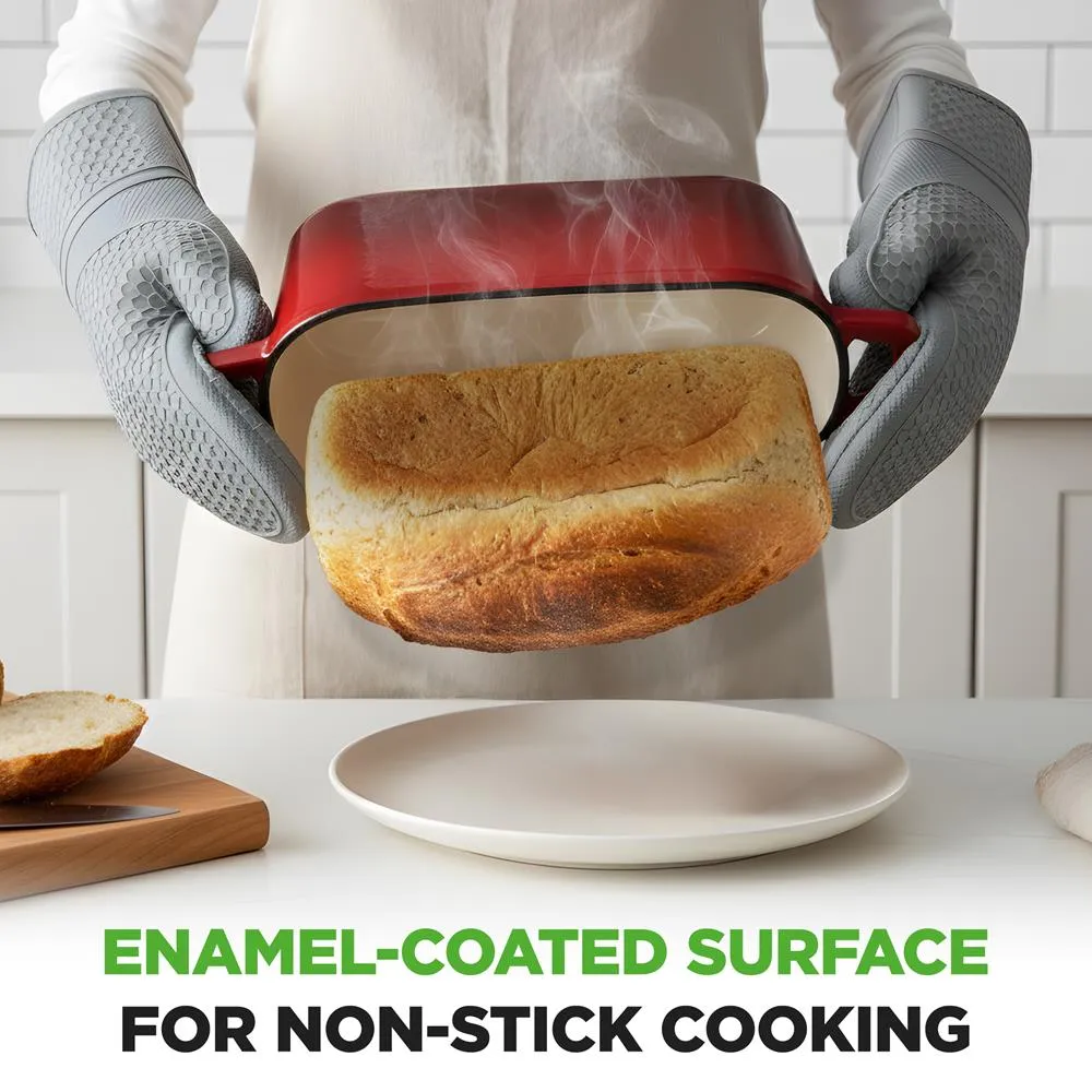 Nutrichef cocotte fonte émaillée rouge 3,4 L couvercle gants