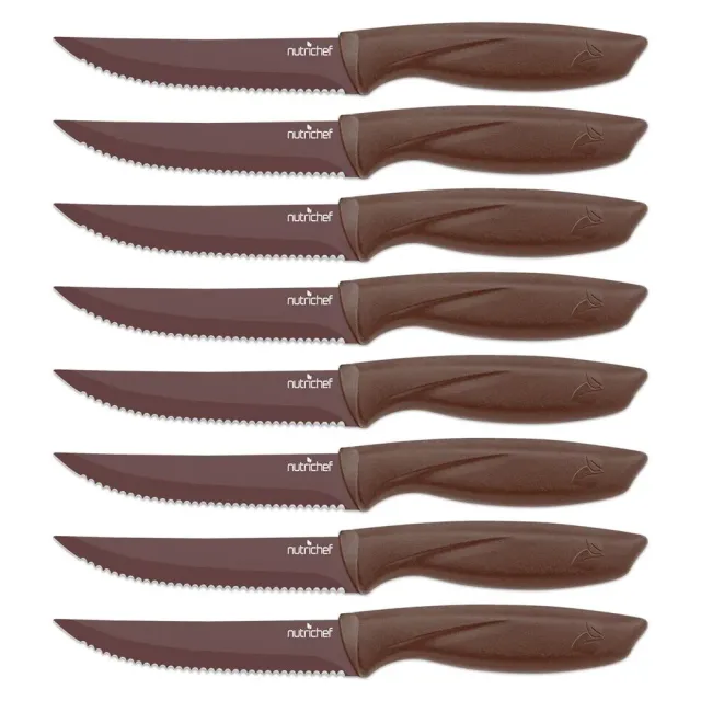 Nutrichef NCSK8BW set 8 couteaux steak marron antiadhésifs