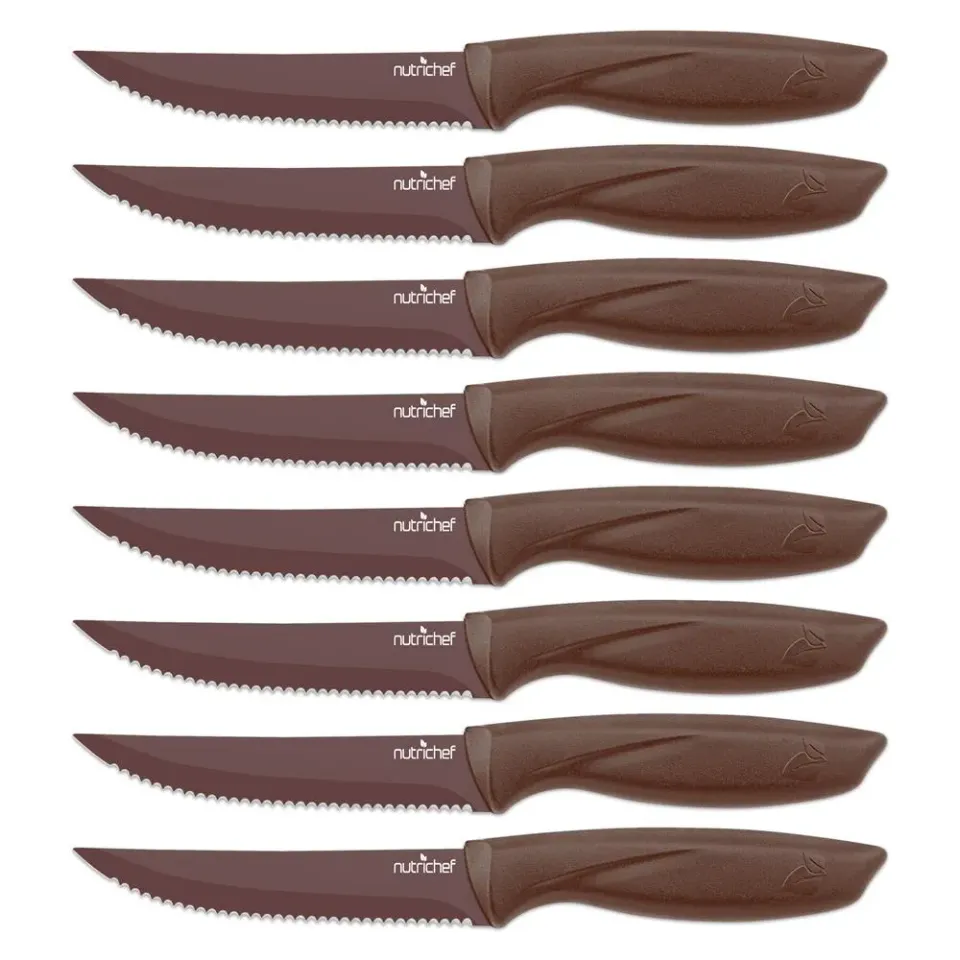 Nutrichef NCSK8BW set 8 couteaux steak marron antiadhésifs