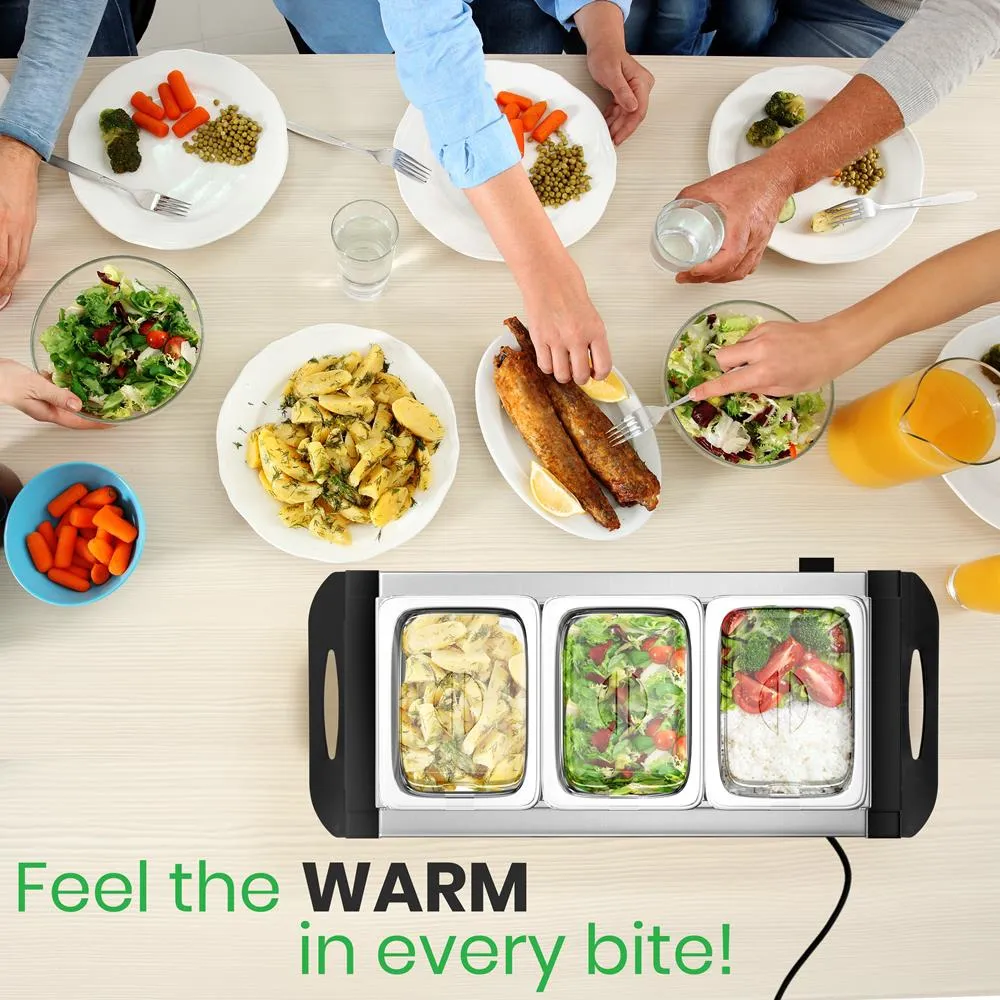 Nutrichef PKBFWM33 plateau chauffe-plat 3 bacs inox