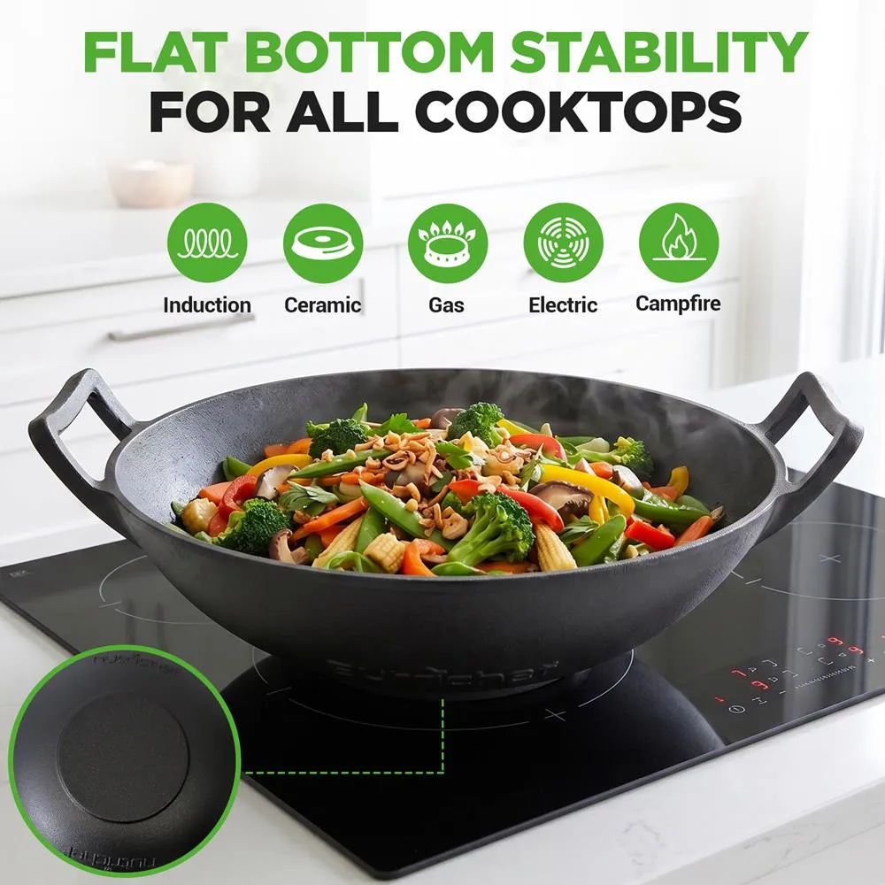 Nutrichef NCCIWOK60 wok fonte 5,5 L avec couvercle bois