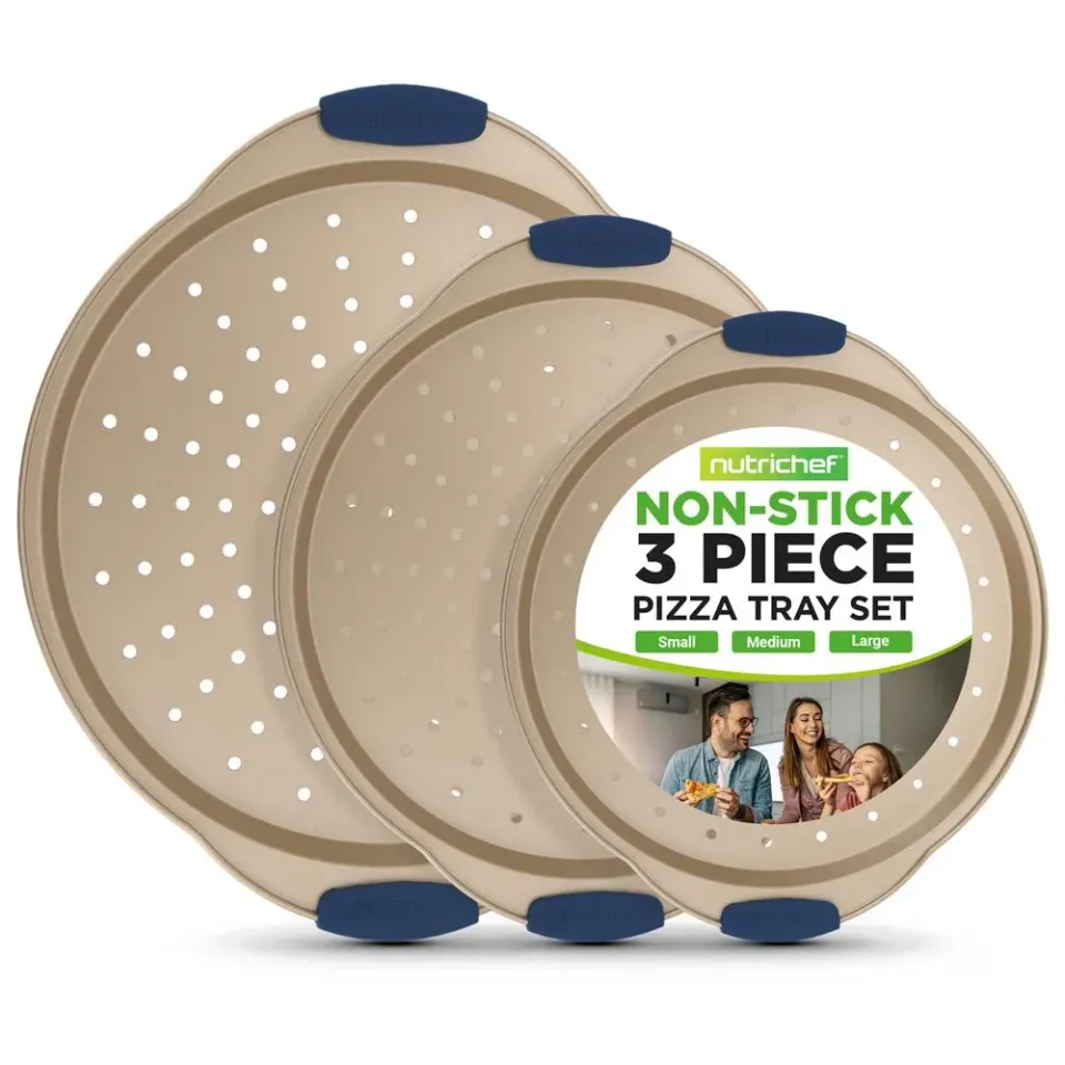 Nutrichef lot 3 plats pizza perforés antiadhésifs dorés