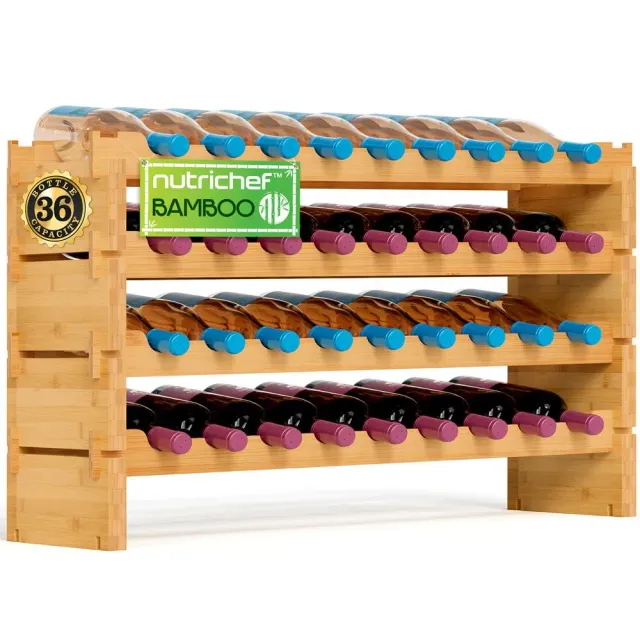 Nutrichef Casier à Vin Bambou 36 Bouteilles Empilable