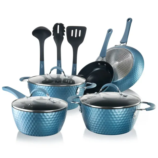Nutrichef batterie de cuisine 11 pièces bleue céramique induction