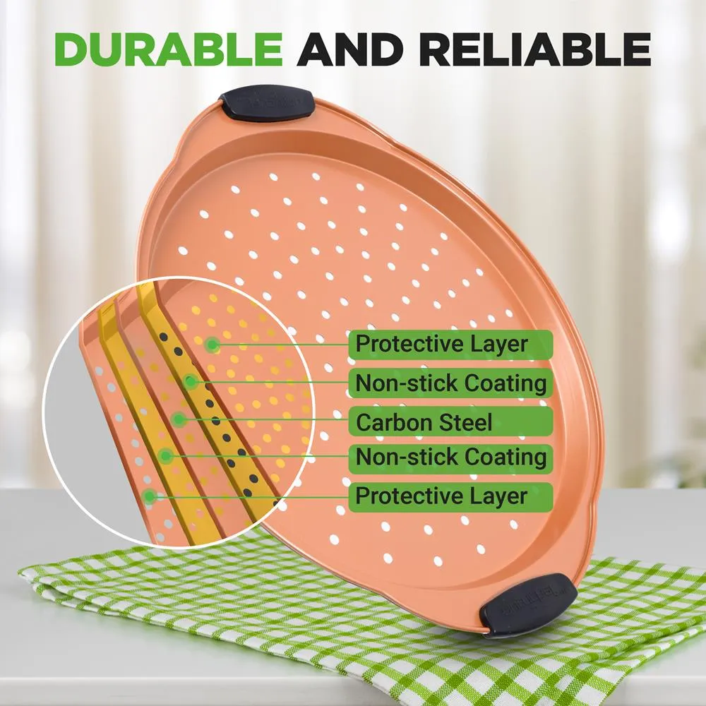 Nutrichef Plaque Pizza Antiadhésive 33 cm Acier Carbone Cuivre