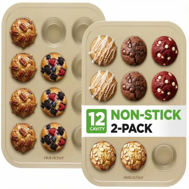Nutrichef moules à muffins 12 empreintes doré lot de 2