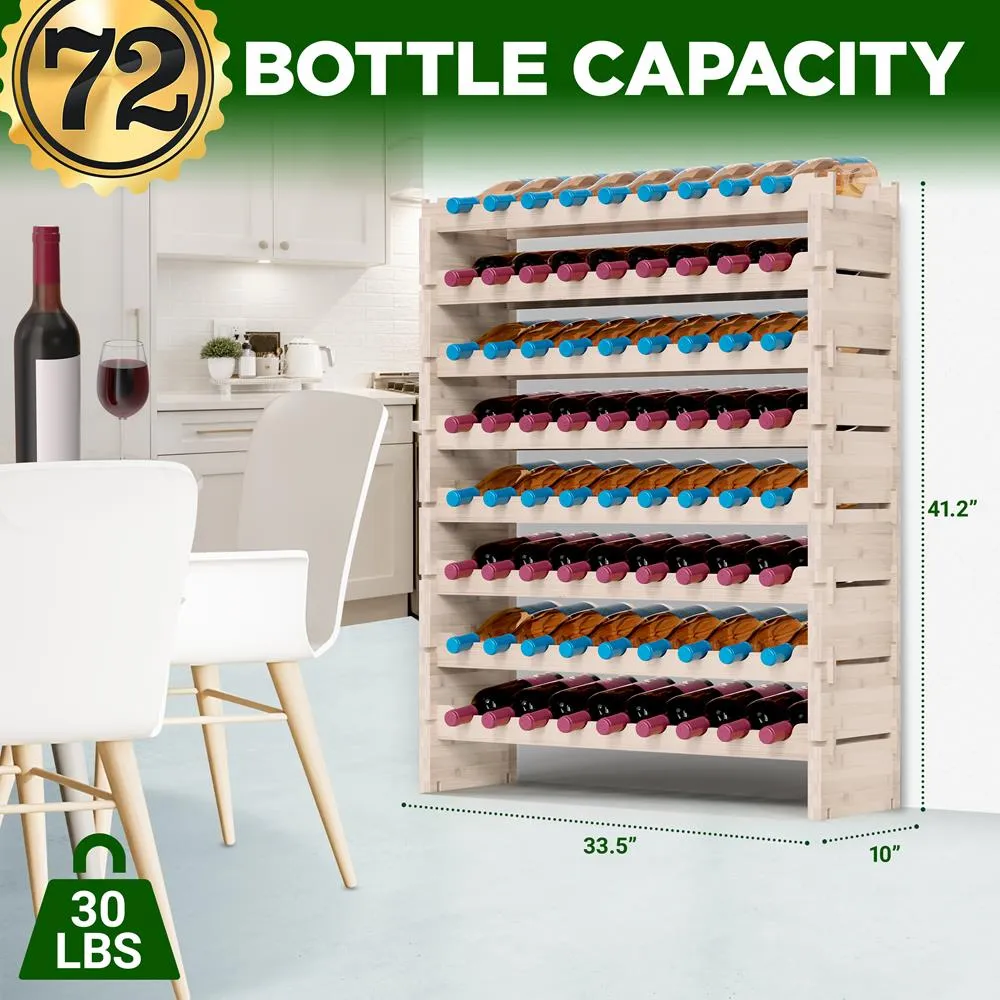 Nutrichef casier à vin bambou 72 bouteilles blanc