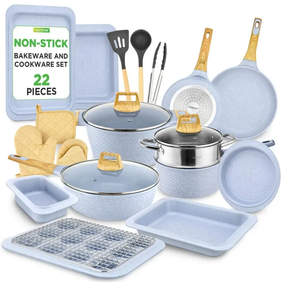 Nutrichef Batterie de cuisine 22 pièces antiadhésive marbre gris