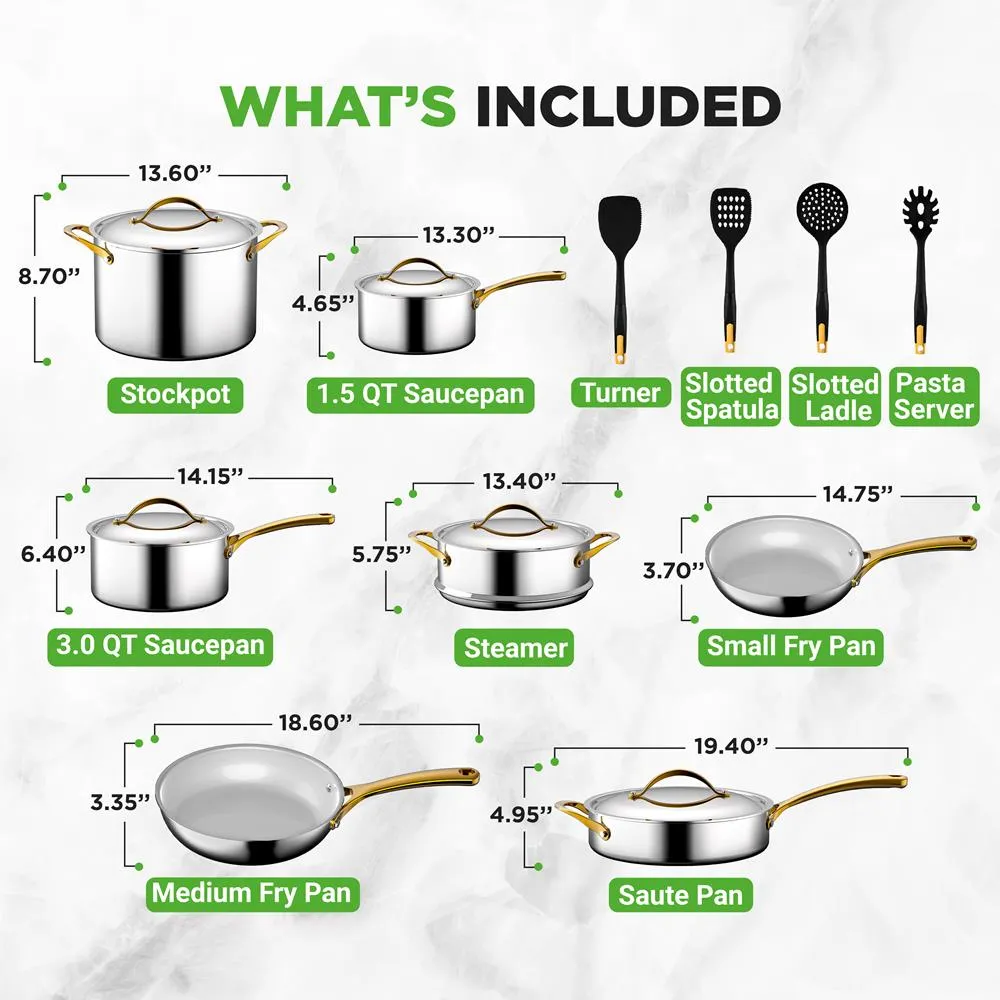 Nutrichef NCSTS16 batterie de cuisine inox 16 pièces doré