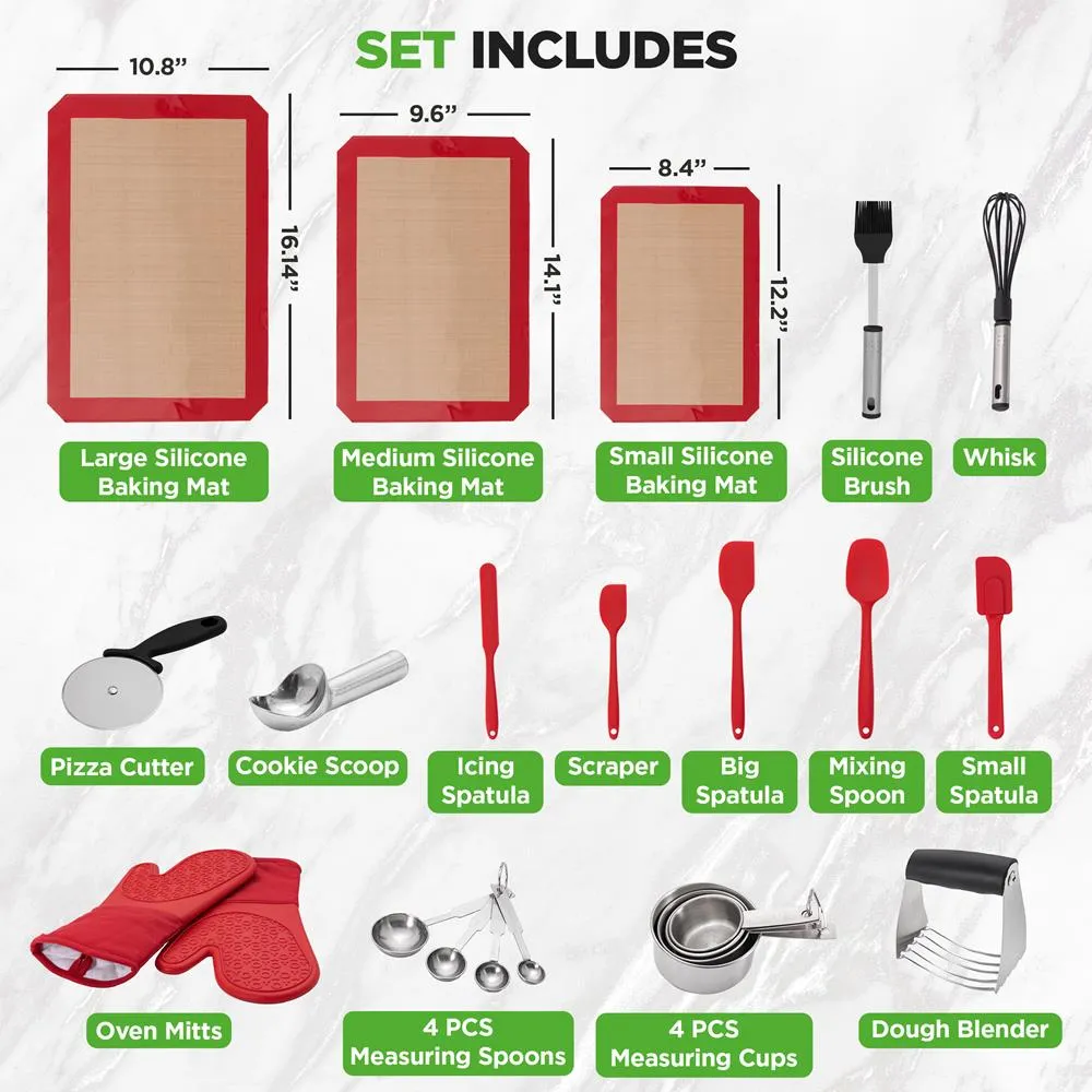 Nutrichef set pâtisserie silicone 23 pièces rouge
