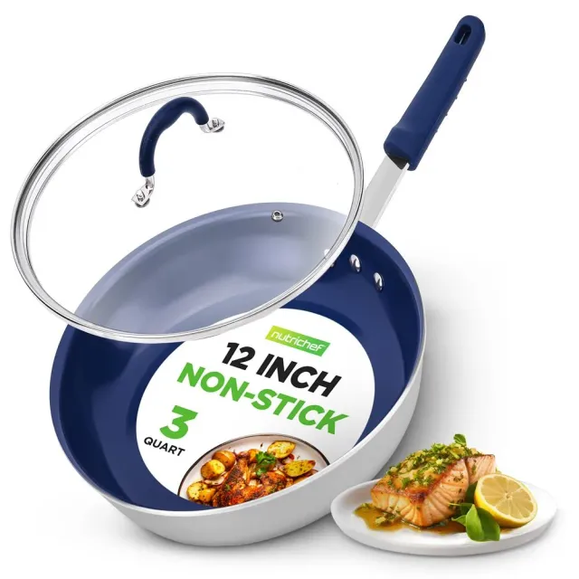Nutrichef poêle céramique 30 cm couvercle bleu