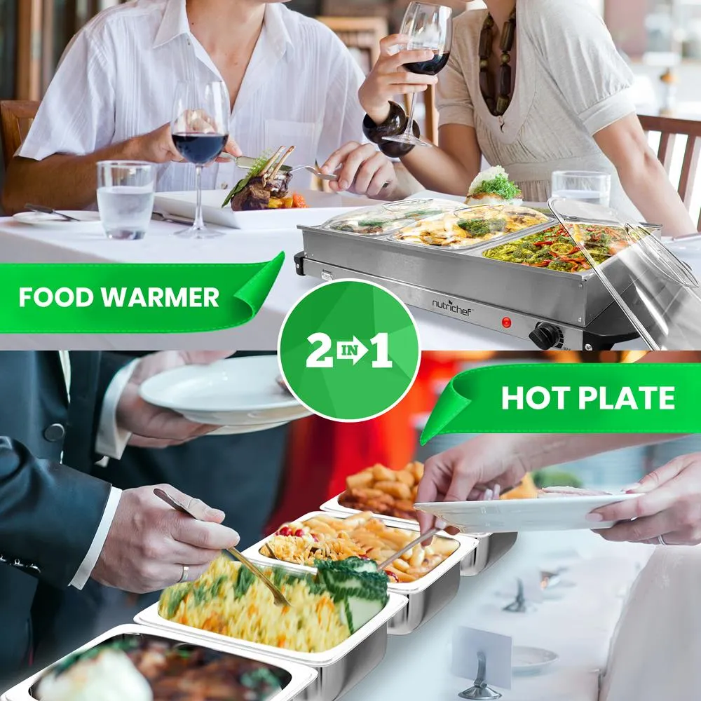Nutrichef PKBFWM33 plateau chauffe-plat 3 bacs inox