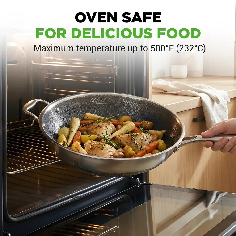 Nutrichef Wok inox 12 pouces avec couvercle nid d’abeille