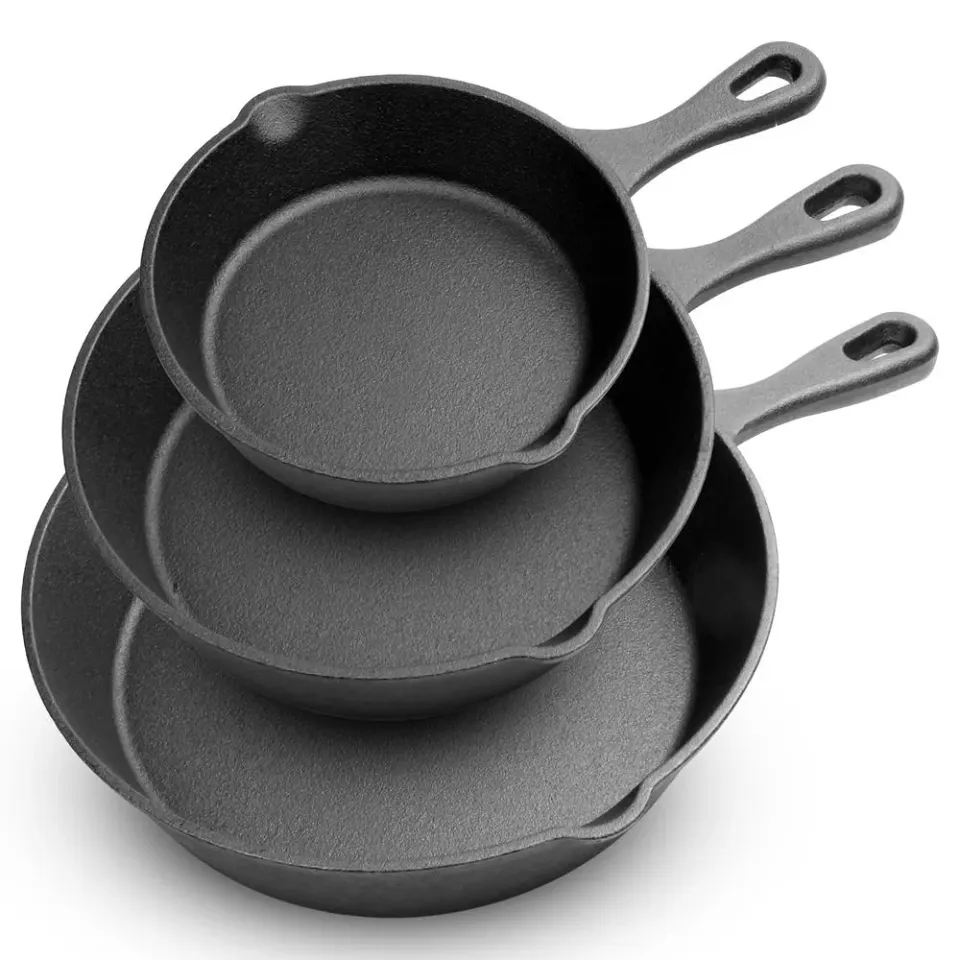Nutrichef set 3 poêles fonte 15/20/25 cm pré-culottées