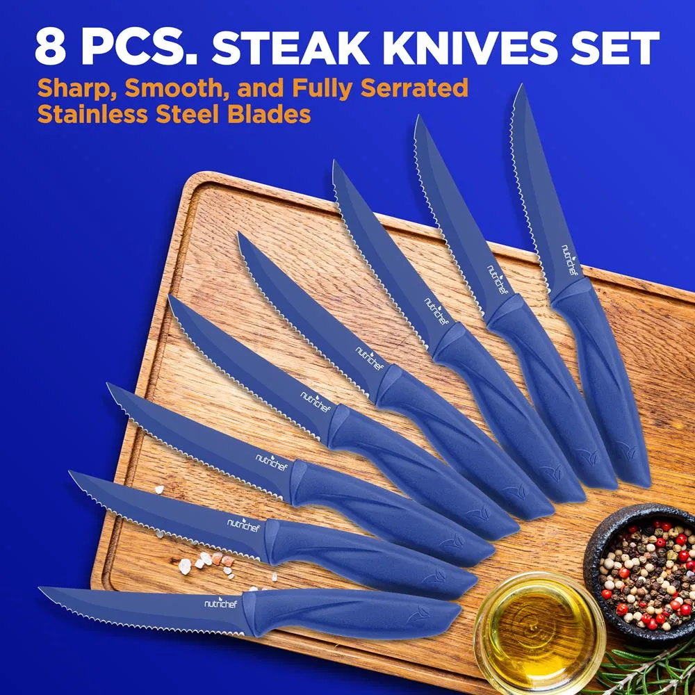 Nutrichef NCSK8BU couteaux steak 8 pièces bleus inox