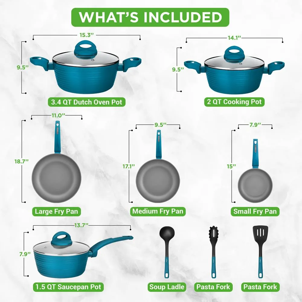 Nutrichef 12-Piece Nonstick batterie cuisine verte 12 pcs