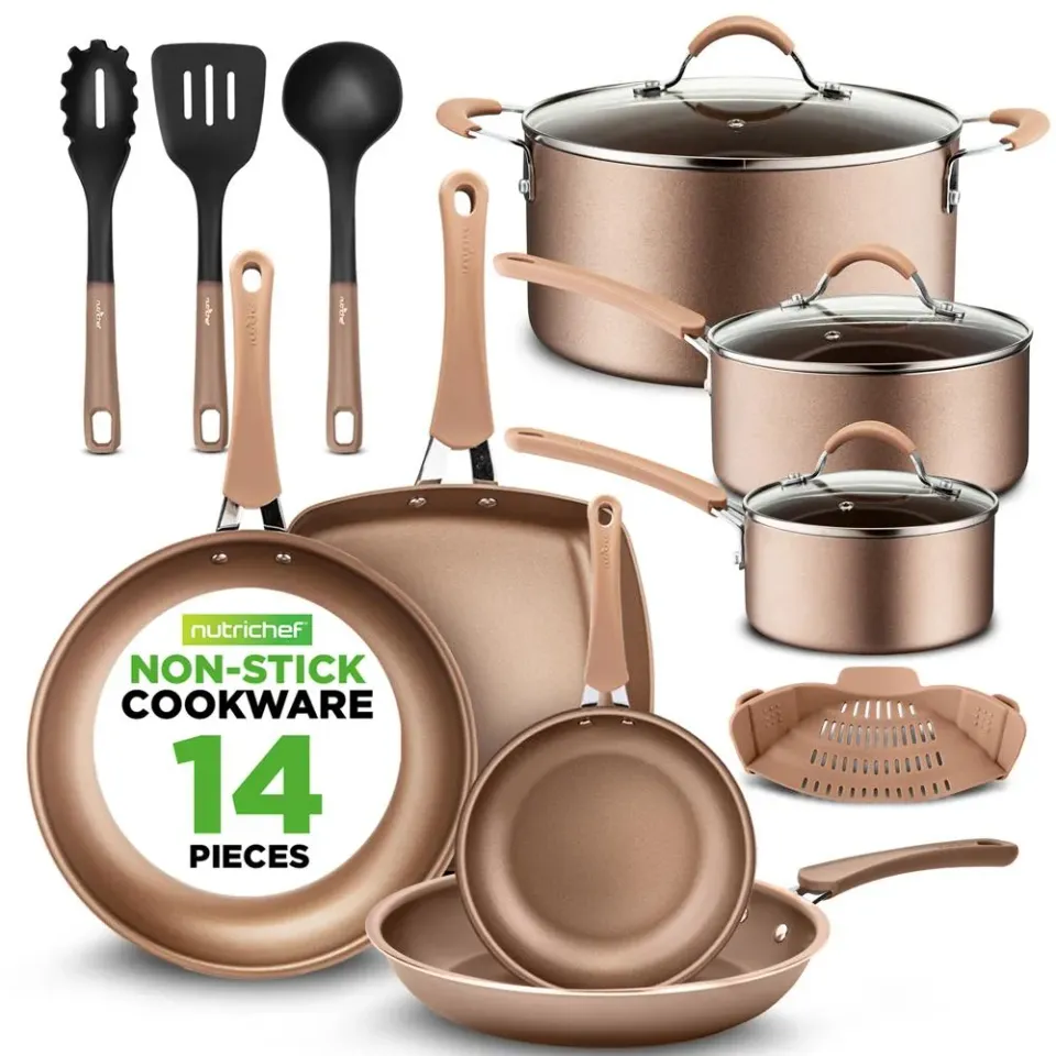 Nutrichef batterie cuisine 14 pièces antiadhésive doré
