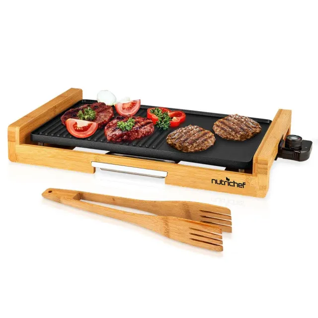 Nutrichef NCEGB50 grill électrique bambou 1800W antiadhésif