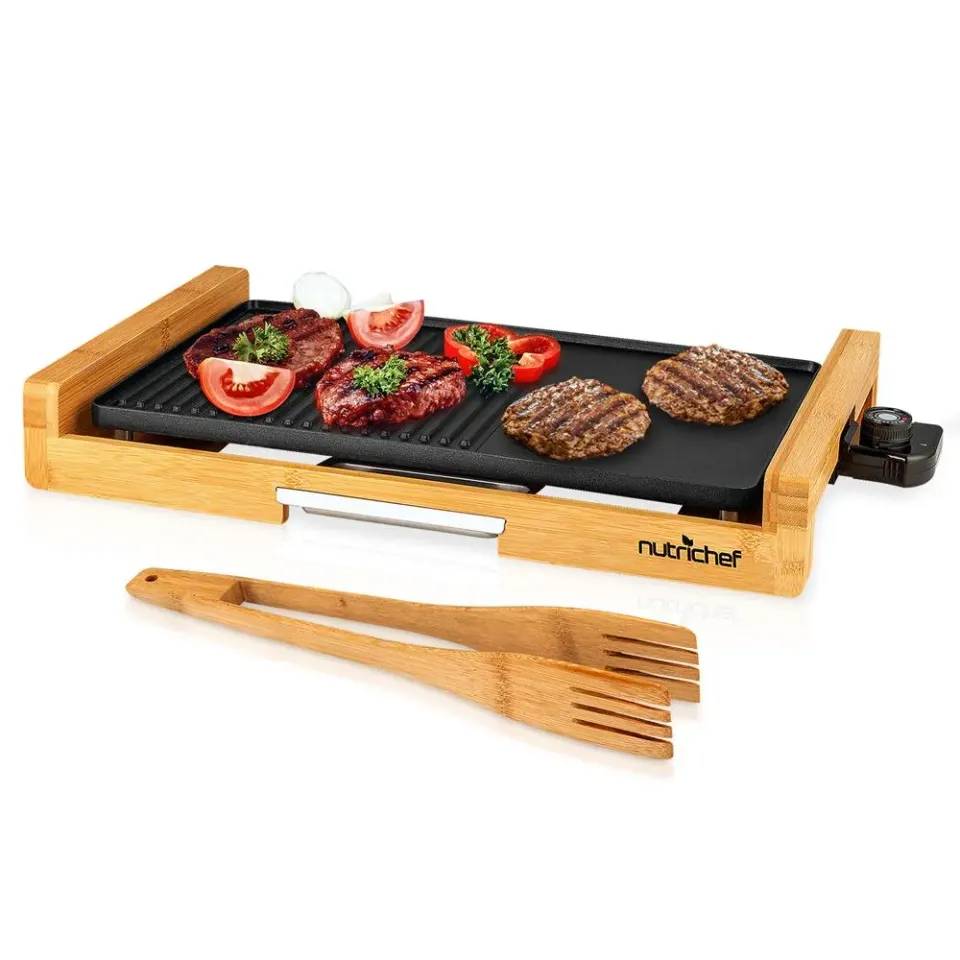 Nutrichef NCEGB50 grill électrique bambou 1800W antiadhésif