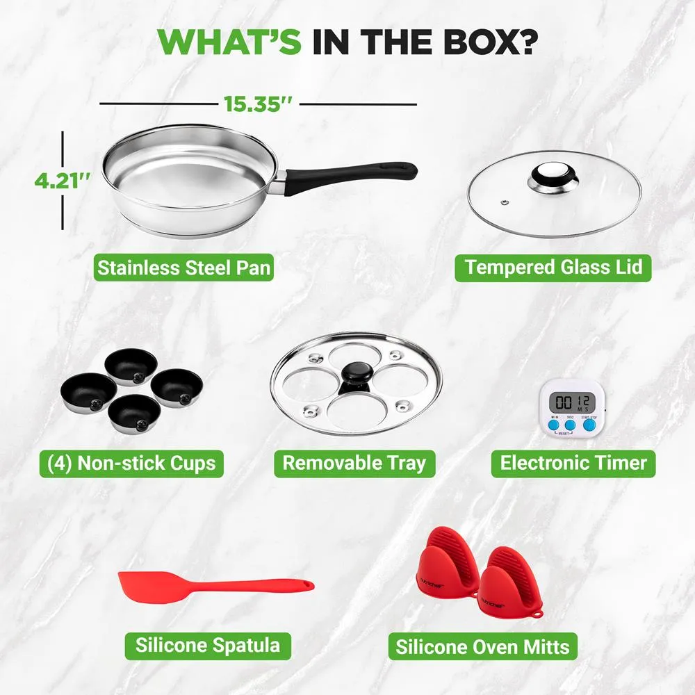 Nutrichef Pocheuse à Œufs Inox 4 Coupelles Minuteur