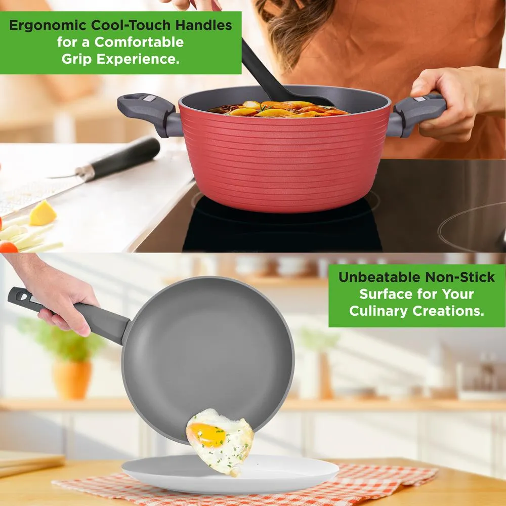 Nutrichef Batterie de cuisine antiadhésive 12 pièces rouge