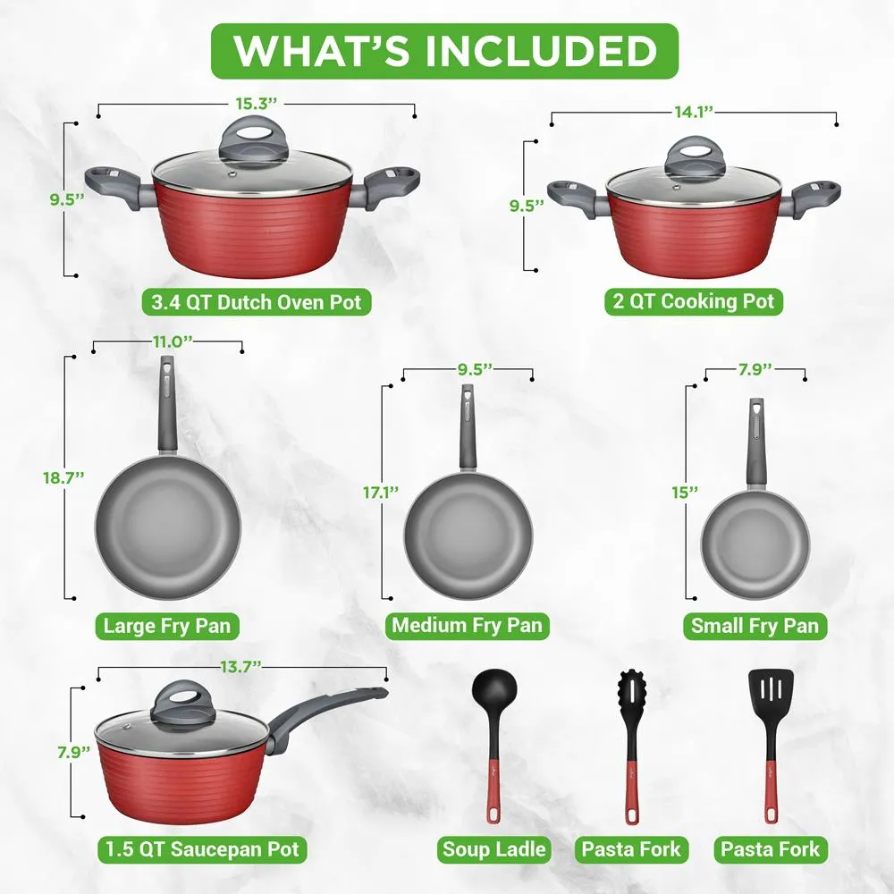 Nutrichef Batterie de cuisine antiadhésive 12 pièces rouge