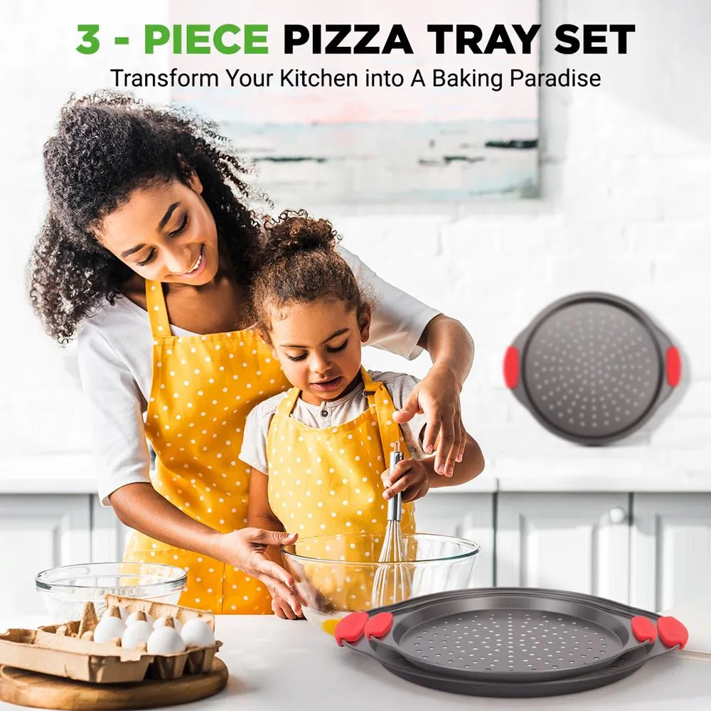 Nutrichef lot 3 plats à pizza antiadhésifs gris