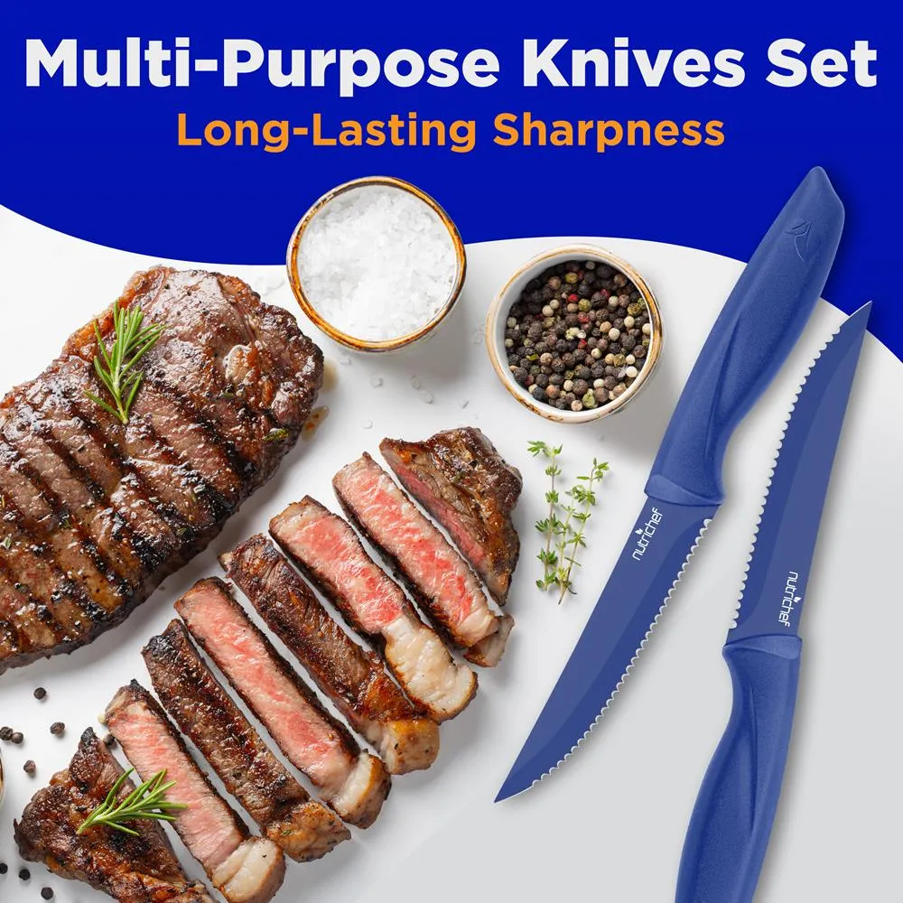 Nutrichef NCSK8BU couteaux steak 8 pièces bleus inox