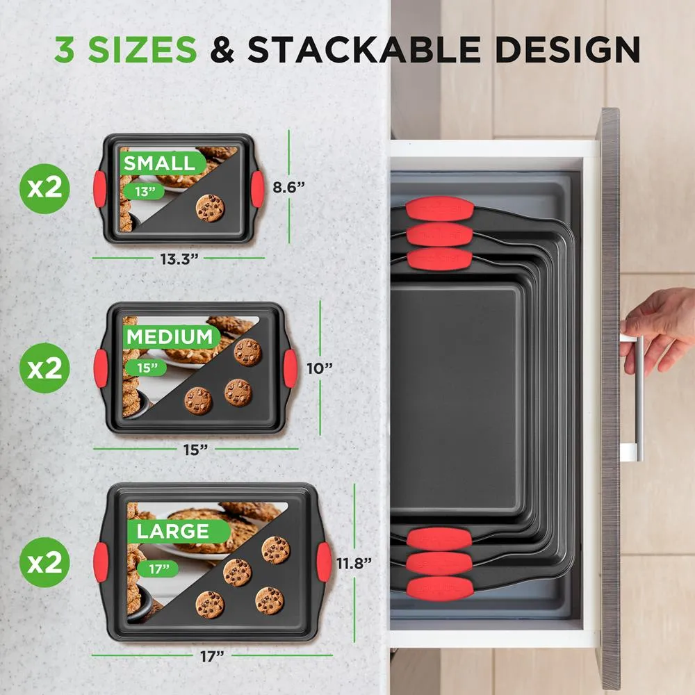 Nutrichef set 3 plaques cuisson antiadhésives poignées rouges
