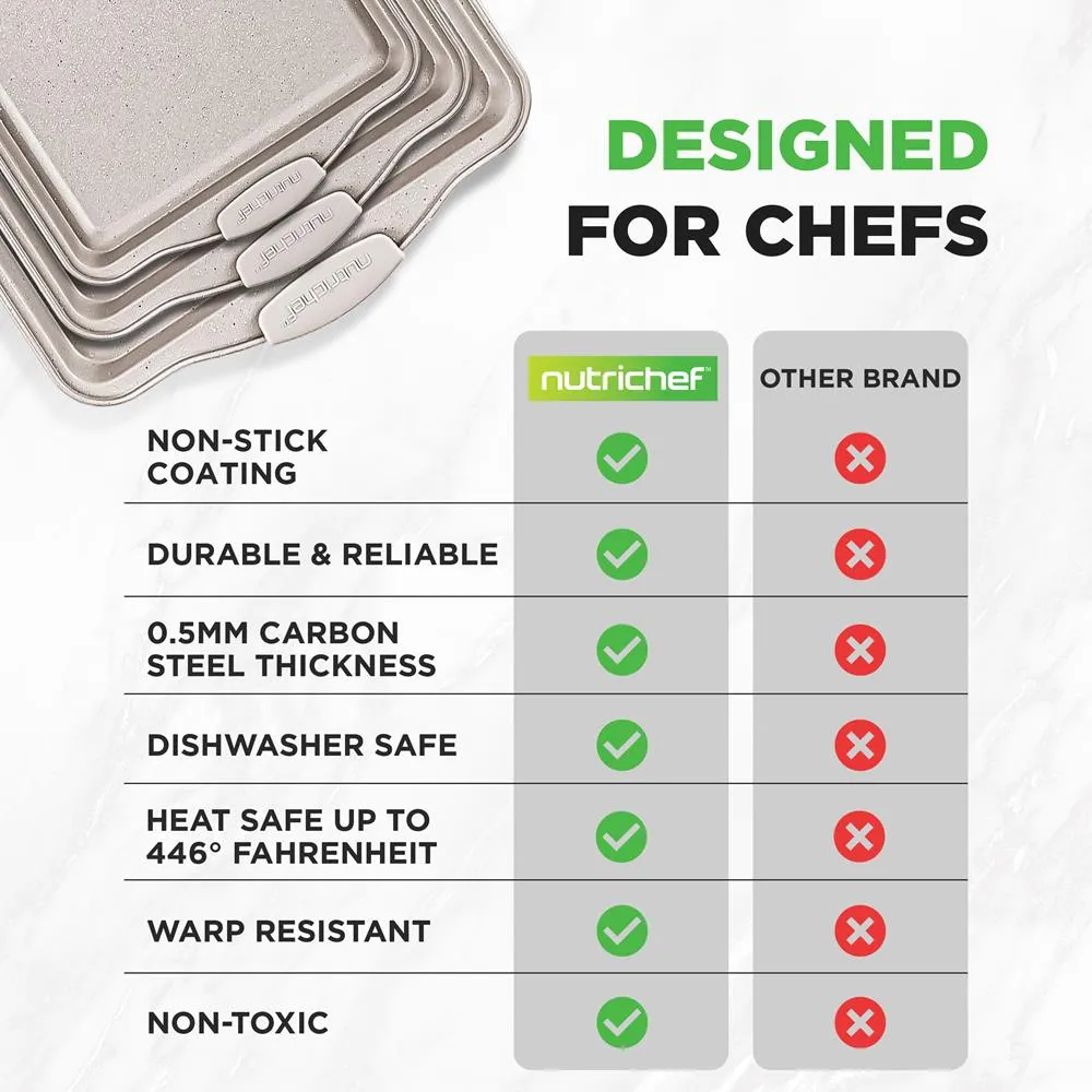 Nutrichef Plaques Cuisson Four Antiadhésives Lot 3 Marbre